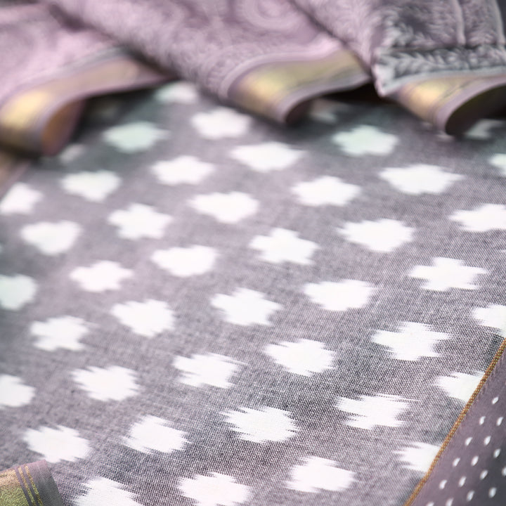 Vandana Fossil Grey All Over Ikkat Inspired Printed Handloom Cotton Set