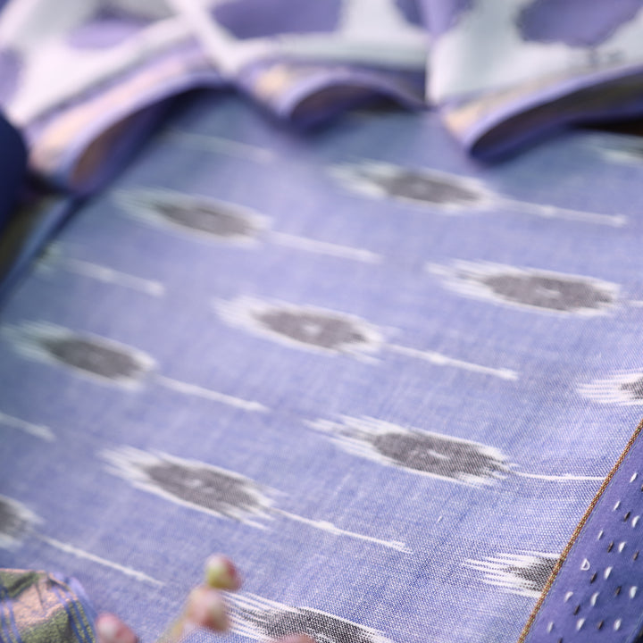 Vandana Faded Blue All Over Ikkat Inspired Printed Handloom Cotton Set