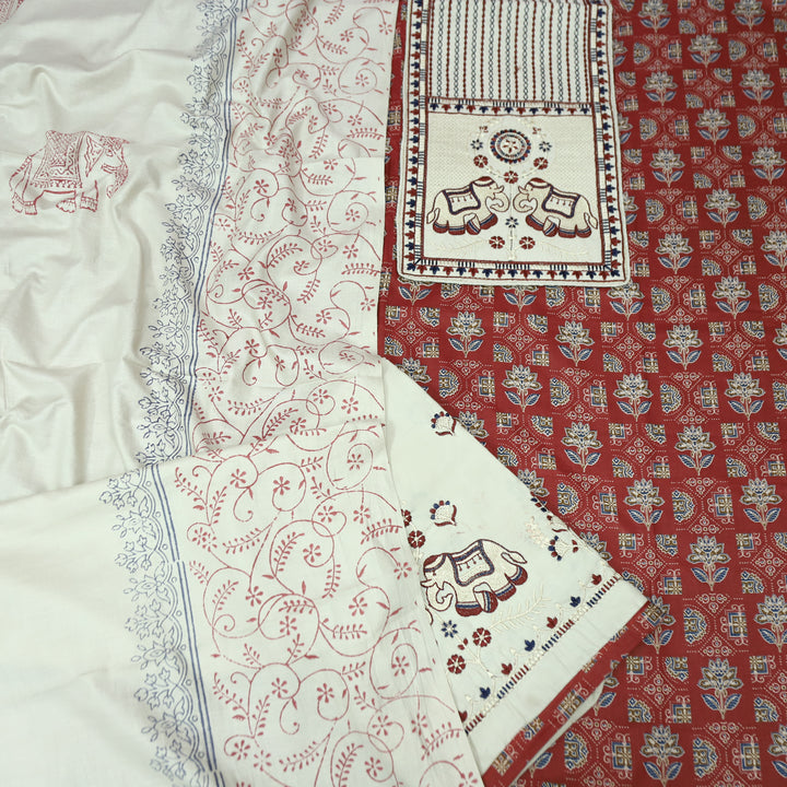 Yalin Red Embroidered Kutch Fusion Yoke Ajrak Cotton Set
