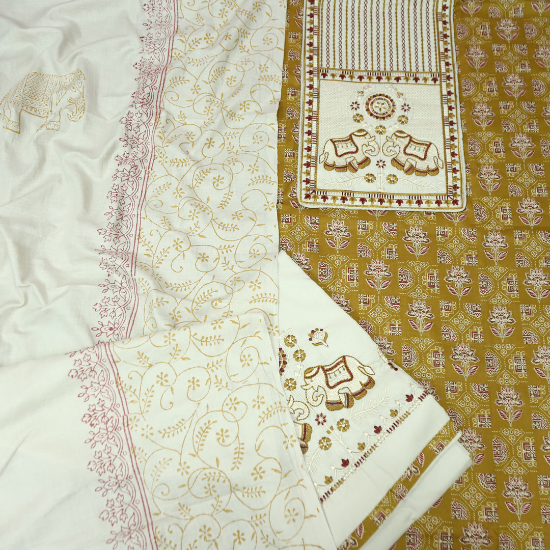 Yalin Yellow Embroidered Kutch Fusion Yoke Ajrak Cotton Set