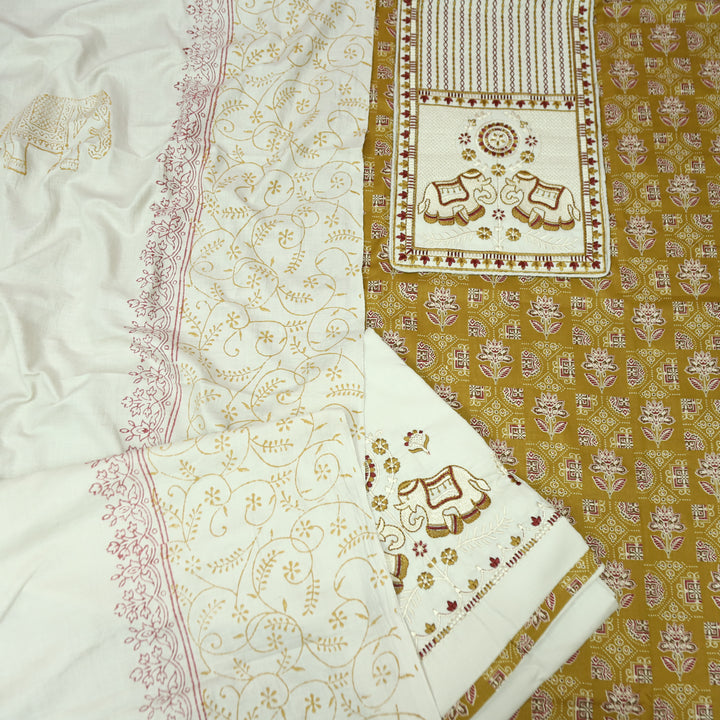 Yalin Yellow Embroidered Kutch Fusion Yoke Ajrak Cotton Set