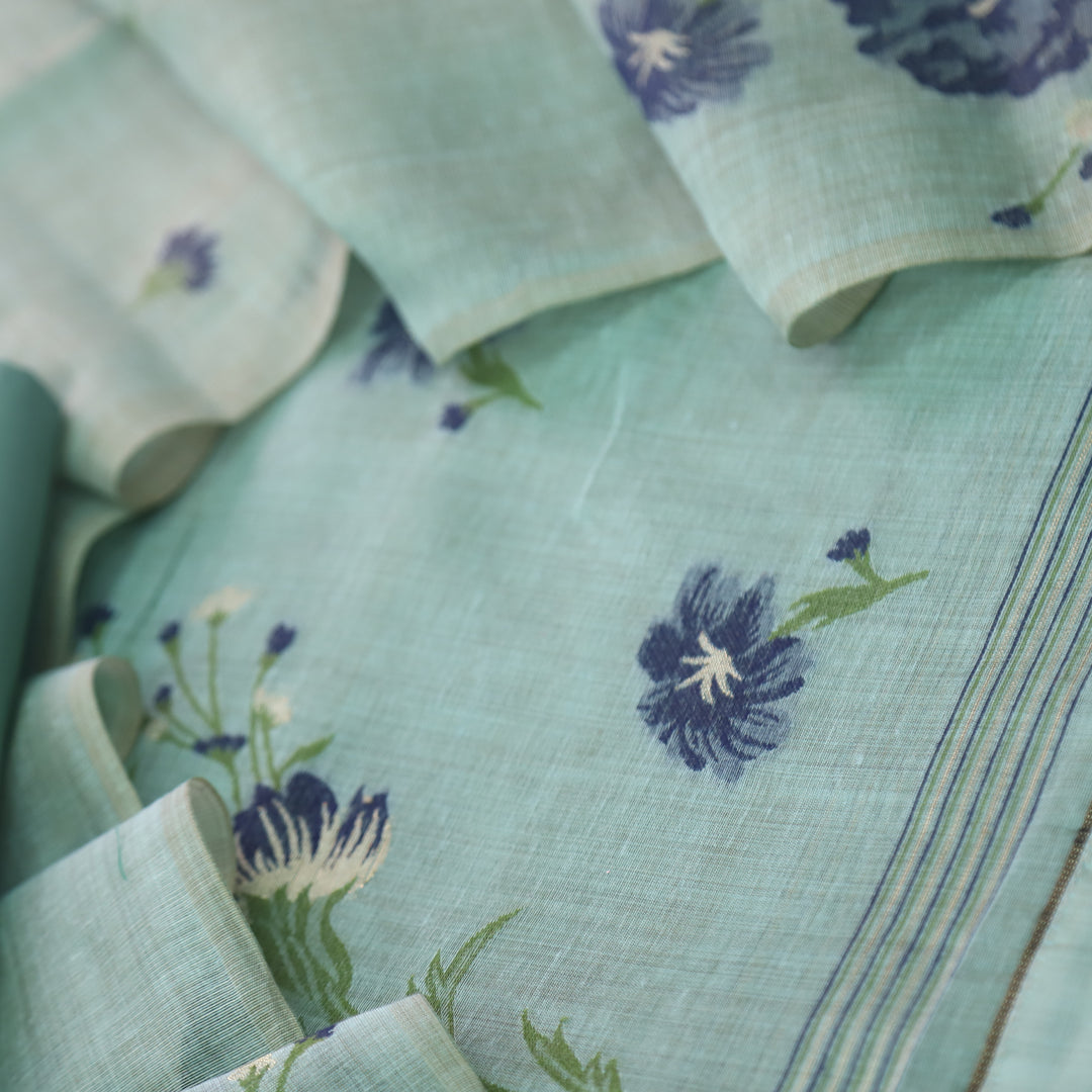 Surya Azure Blue Authentic Floral Jamdani Weaved Suit Set