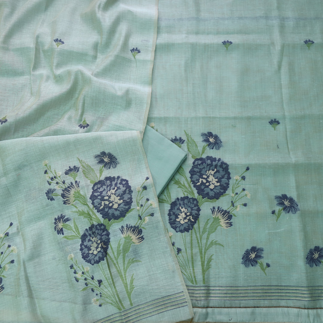 Surya Azure Blue Authentic Floral Jamdani Weaved Suit Set