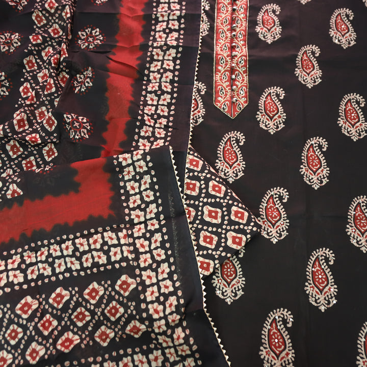 Rua Oil Black Kardana with Potli Button Patch Printed Cotton Set