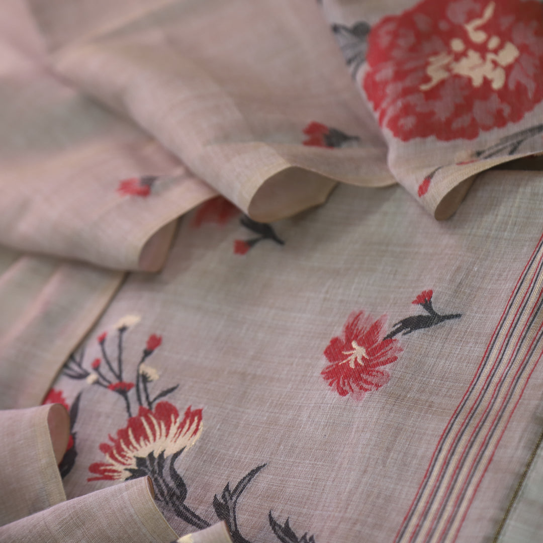 Surya Tan Latte Beige Authentic Floral Jamdani Weaved Suit Set