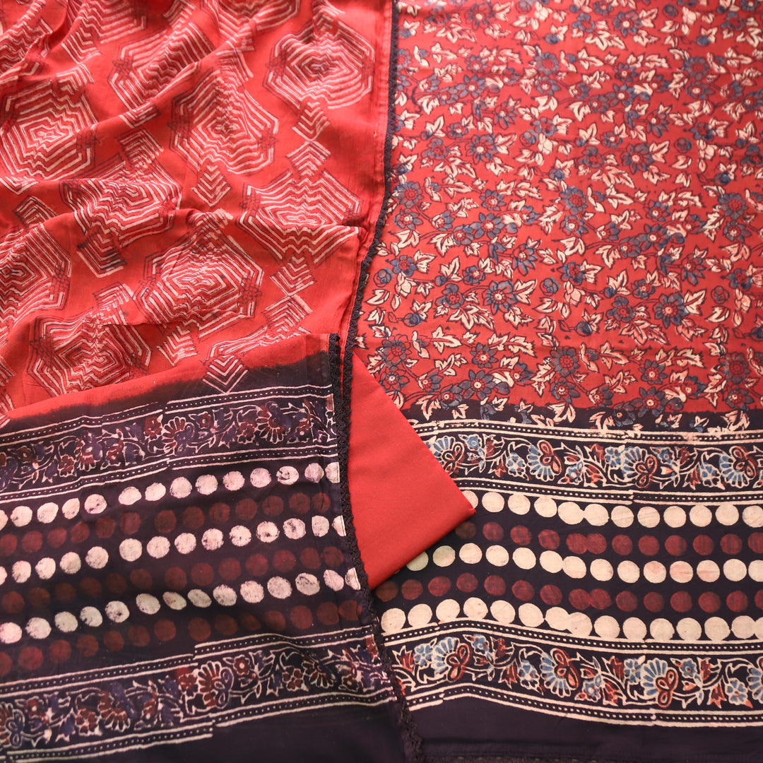 Rurvi Maroon Red Hand Block Printed Cotton Set