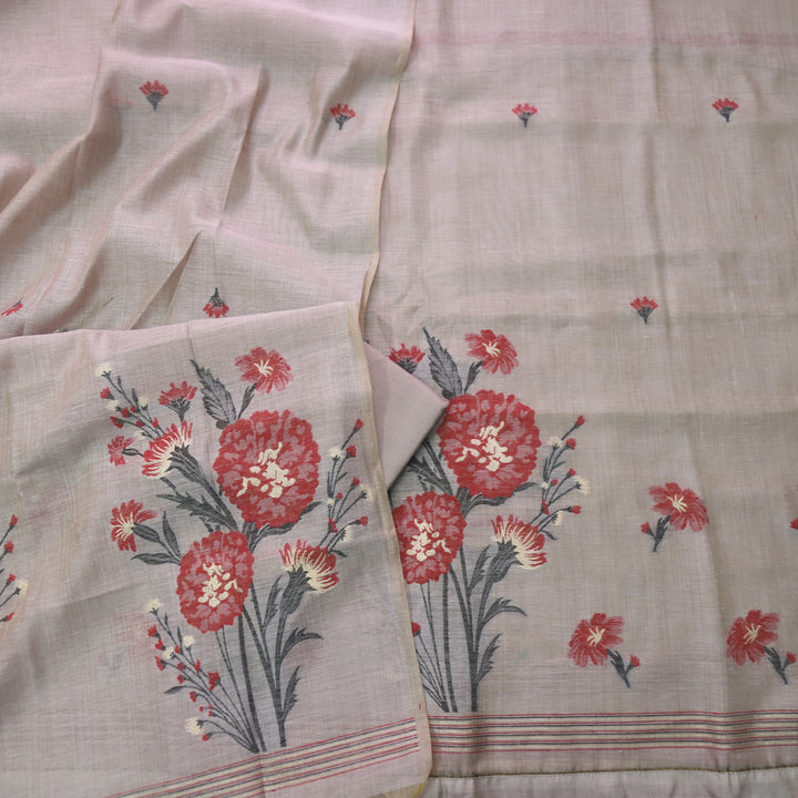 Surya Tan Latte Beige Authentic Floral Jamdani Weaved Suit Set