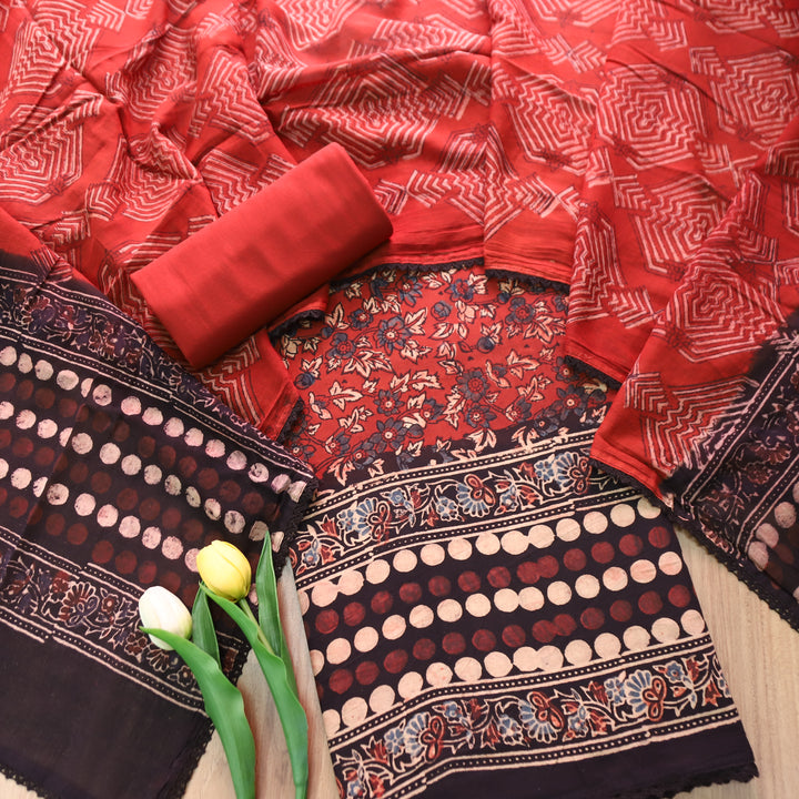 Rurvi Maroon Red Hand Block Printed Cotton Set