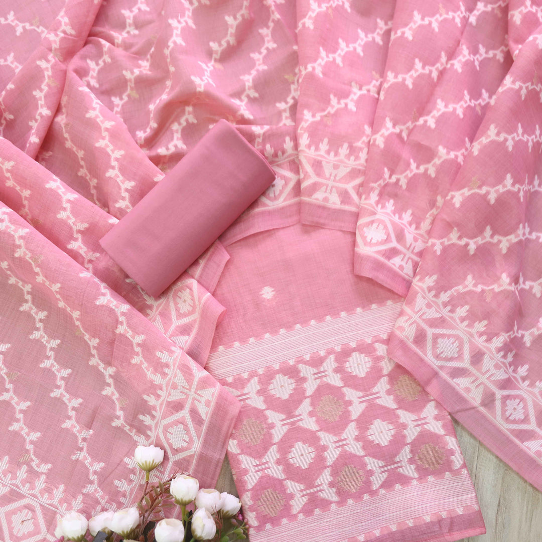 Jannat Blush Pink Authentic Jamdani Top and Jamdani Dupatta