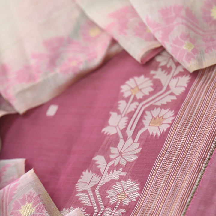Surya Rouge Pink Authentic Jamdani Top and Dupatta Suit Set D2