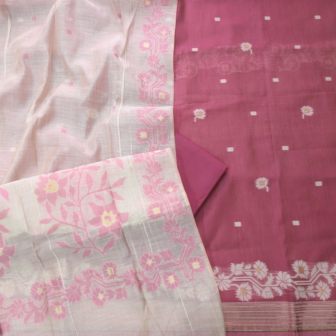Surya Rouge Pink Authentic Jamdani Top and Dupatta Suit Set D2