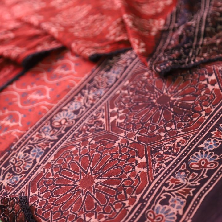 Rurvi Cherry Red Hand Block Printed Cotton Set