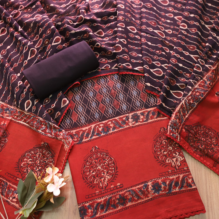 Rurvi Faded Black Hand Block Printed Cotton Set