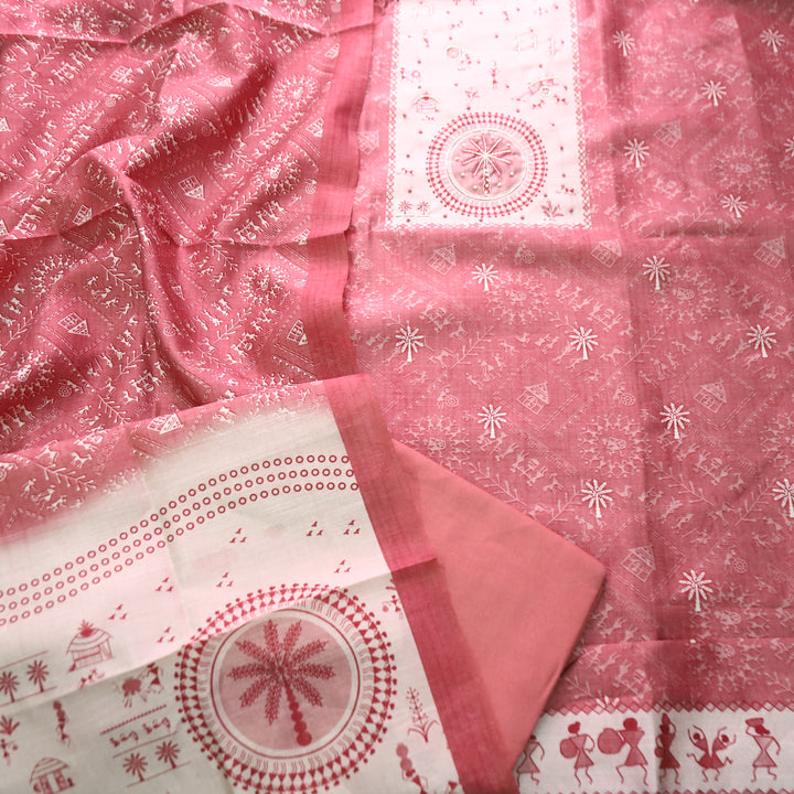 Raavi Blush Pink Spiral with French Knot Work in Verli Printed Art Silk Chanderi Set