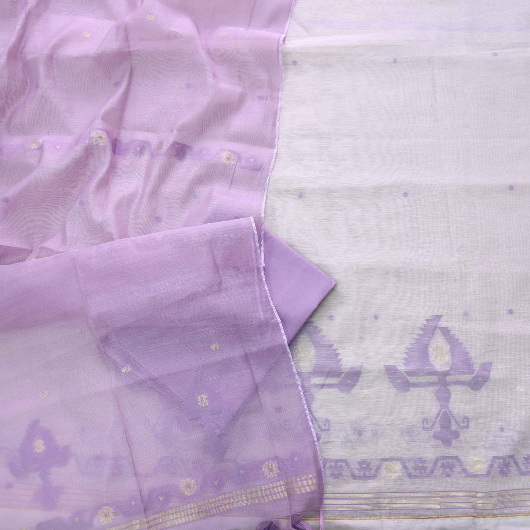 Jannat Beige With Lavender Purple Authentic Jamdani Weaved Suit Set