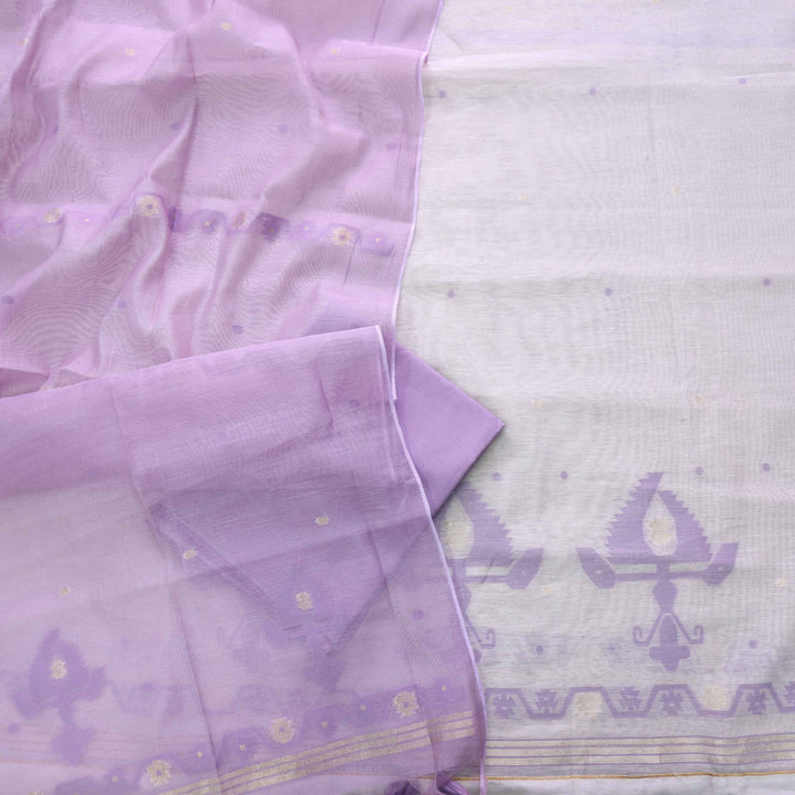 Jannat Beige With Lavender Purple Authentic Jamdani Weaved Suit Set