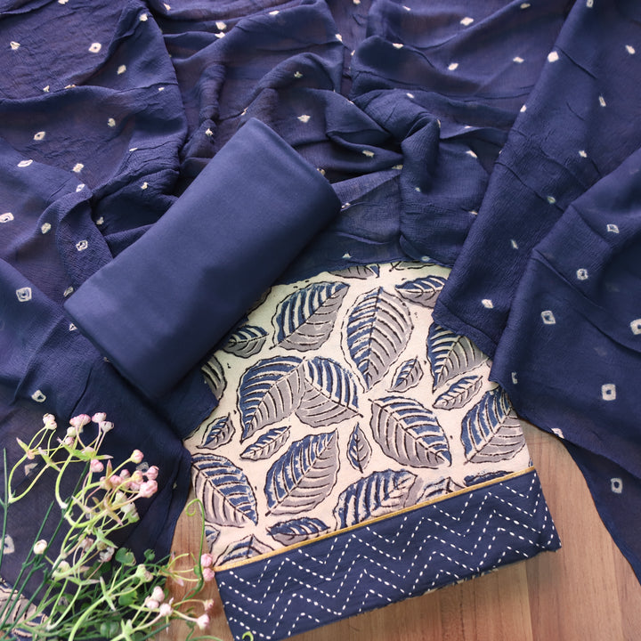 Rurvi Beige with Blue Hand Block Printed Cotton Set