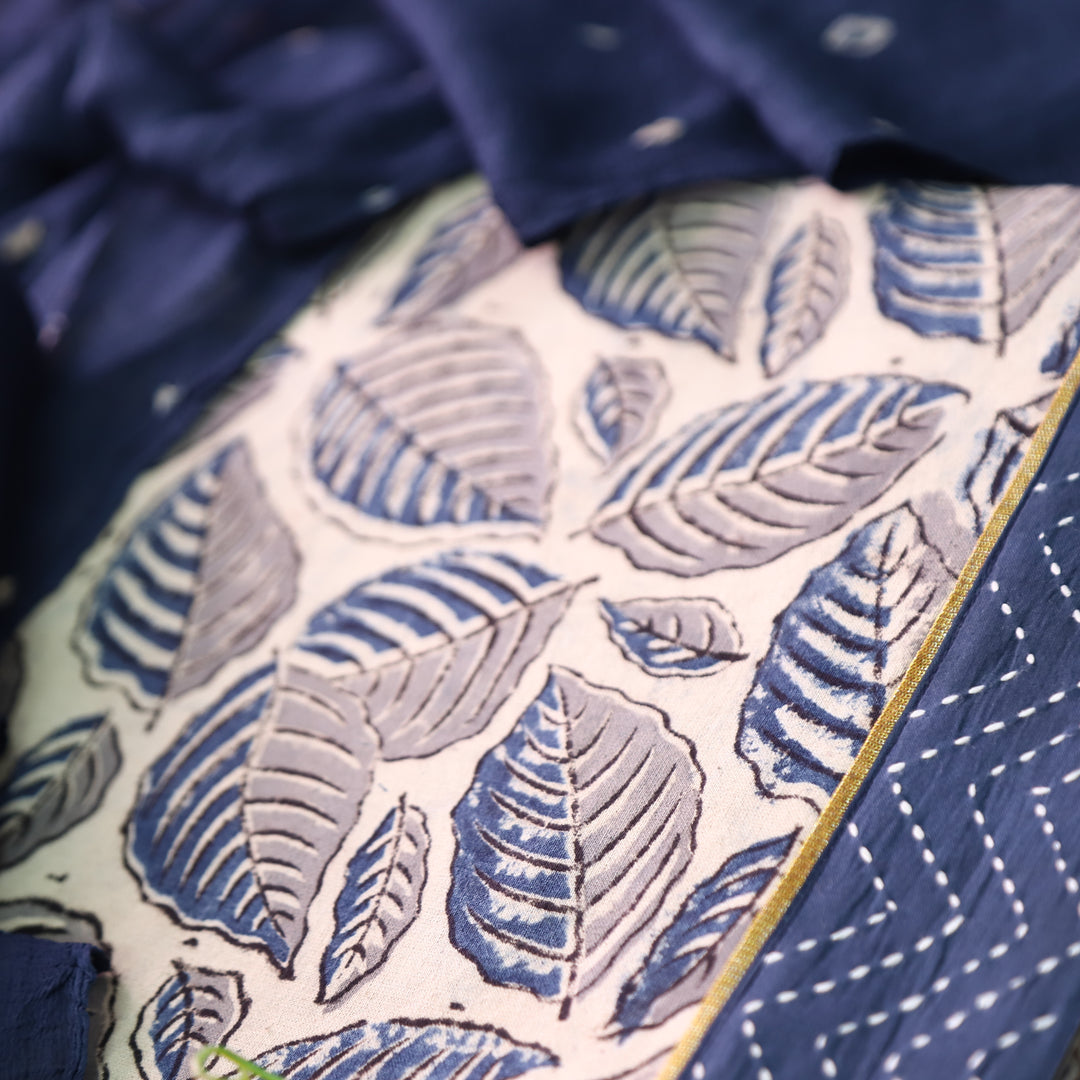 Rurvi Beige with Blue Hand Block Printed Cotton Set