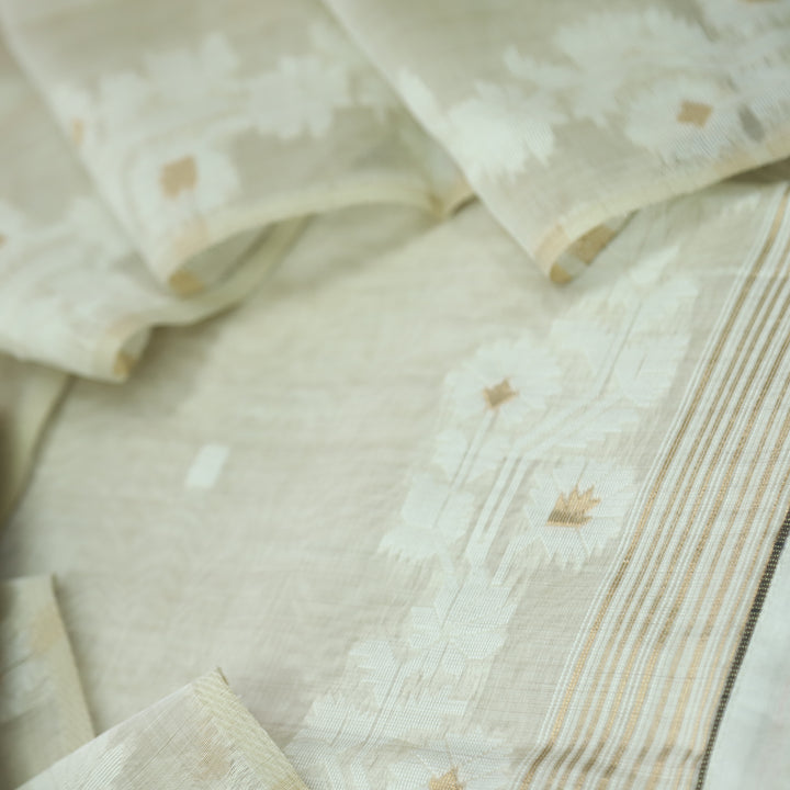 Jannat Ivory Beige Authentic Jamdani Top and Dupatta Suit Set