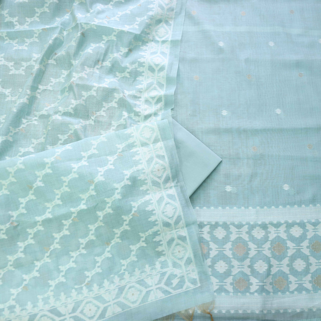 Jannat Sea Blue Authentic Jamdani Top and Jamdani Dupatta