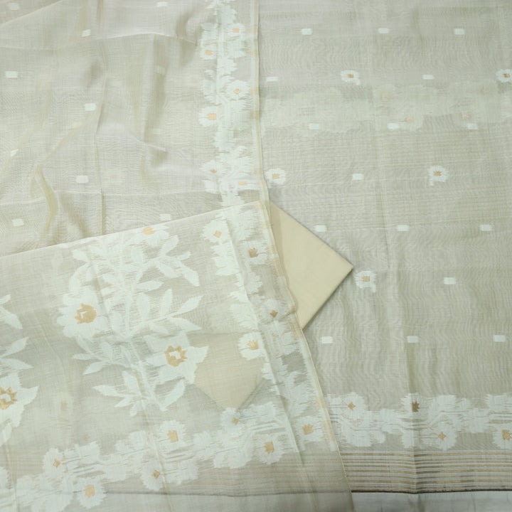 Jannat Ivory Beige Authentic Jamdani Top and Dupatta Suit Set
