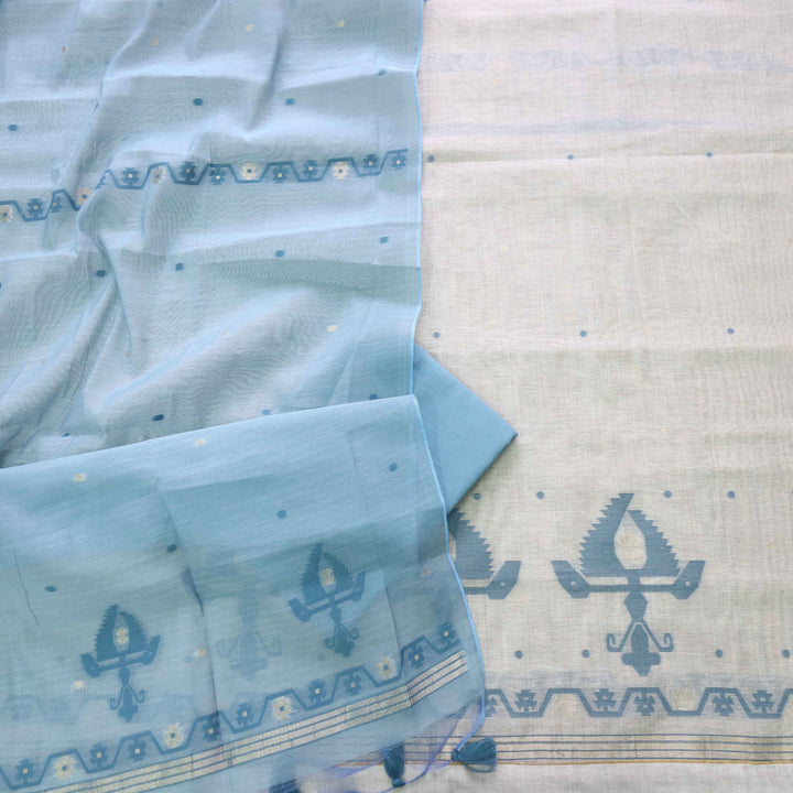 Jannat Beige With Sapphire Blue Authentic Jamdani Weaved Suit Set
