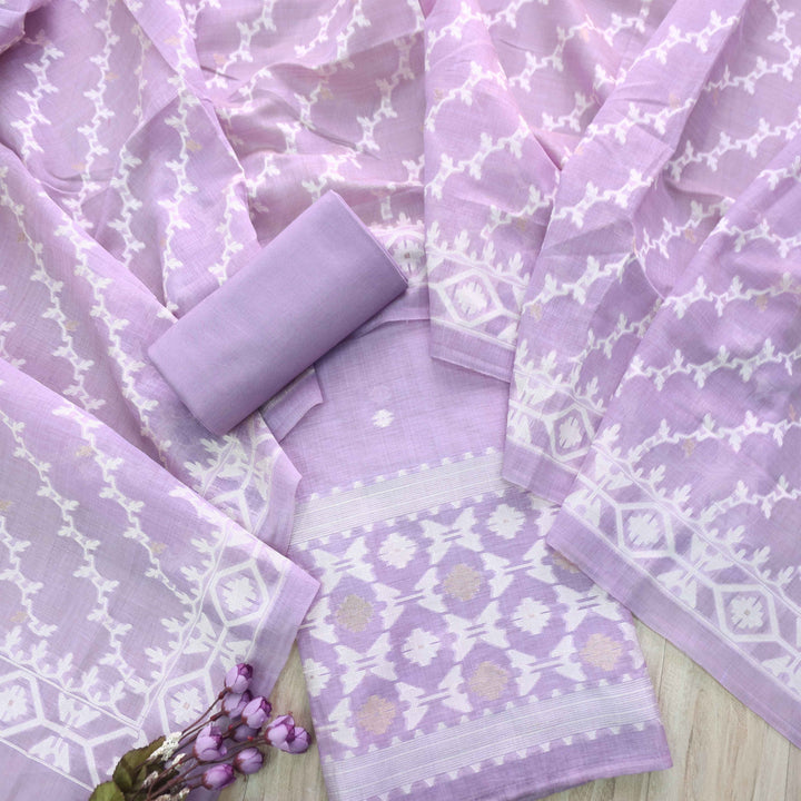 Jannat Lilac Orchid Lavender Authentic Jamdani Top and Jamdani Dupatta