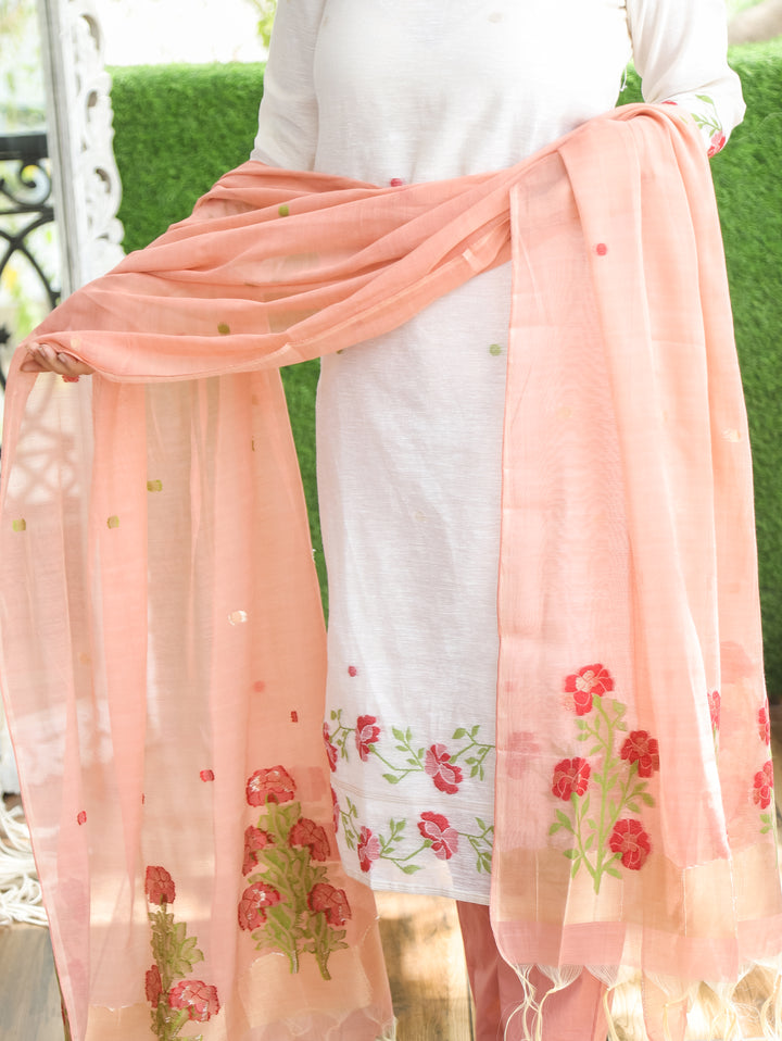 Flora White with Pink Jamdani 3 Piece Set