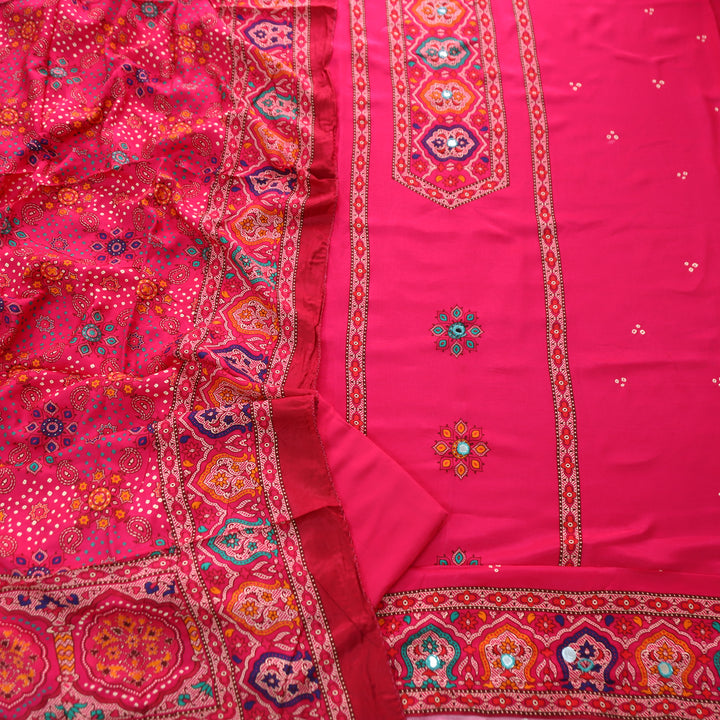 Roop Rani Pink with Digital Printed Yoke with Mirror Work Art Muslin Suit Set