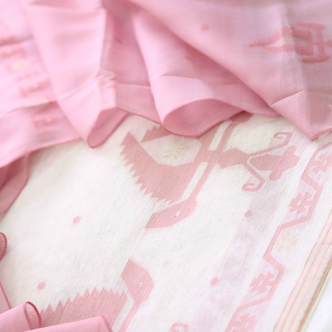 Jannat Beige With Blush Pink Authentic Jamdani Weaved Suit Set