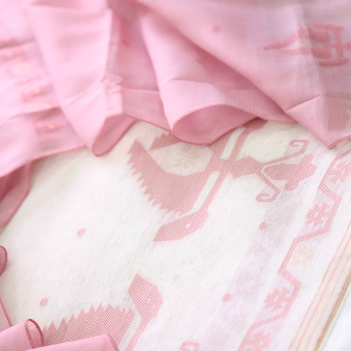 Jannat Beige With Blush Pink Authentic Jamdani Weaved Suit Set