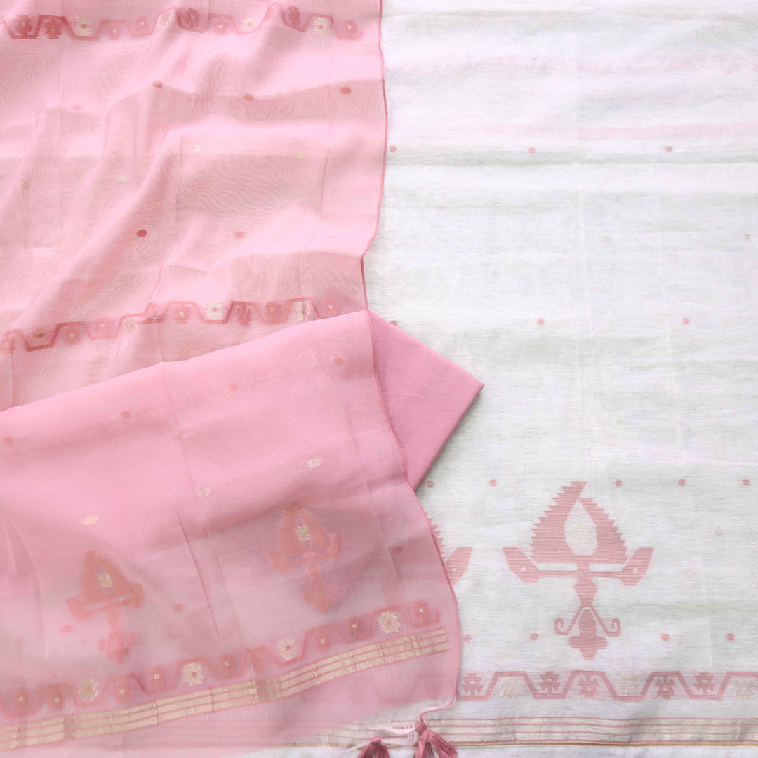 Jannat Beige With Blush Pink Authentic Jamdani Weaved Suit Set
