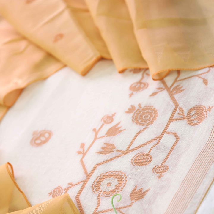 Jannat Beige With Mellow Yellow Authentic Jamdani Weaved Suit Set