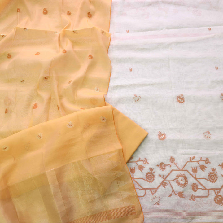 Jannat Beige With Mellow Yellow Authentic Jamdani Weaved Suit Set