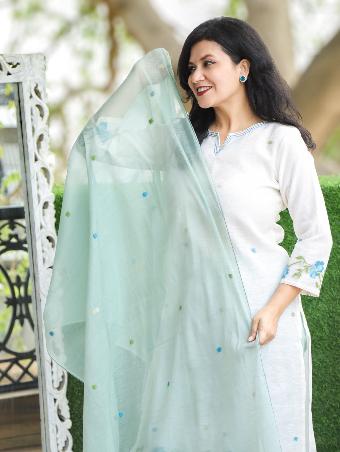 Flora White with Blue Jamdani 3 Piece Set