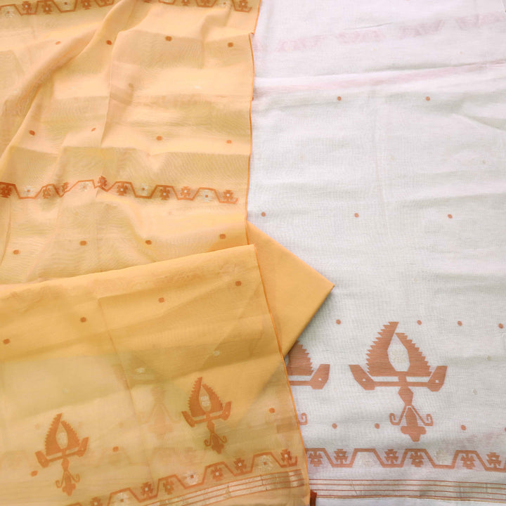 Jannat Beige With Orange Authentic Jamdani Weaved Suit Set