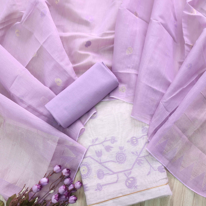 Jannat Beige With Lavis Purple Authentic Jamdani Weaved Suit Set