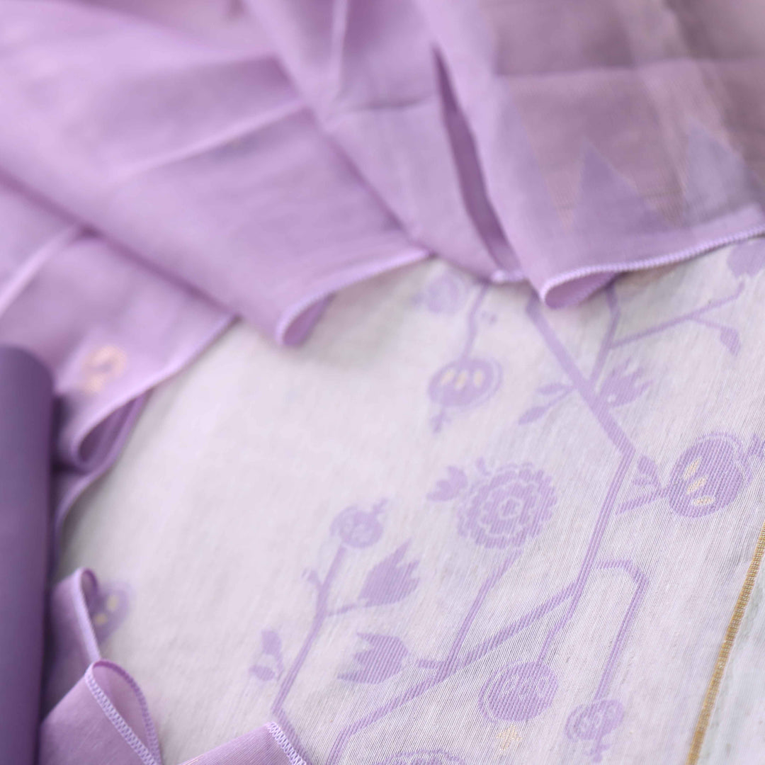 Jannat Beige With Lavis Purple Authentic Jamdani Weaved Suit Set