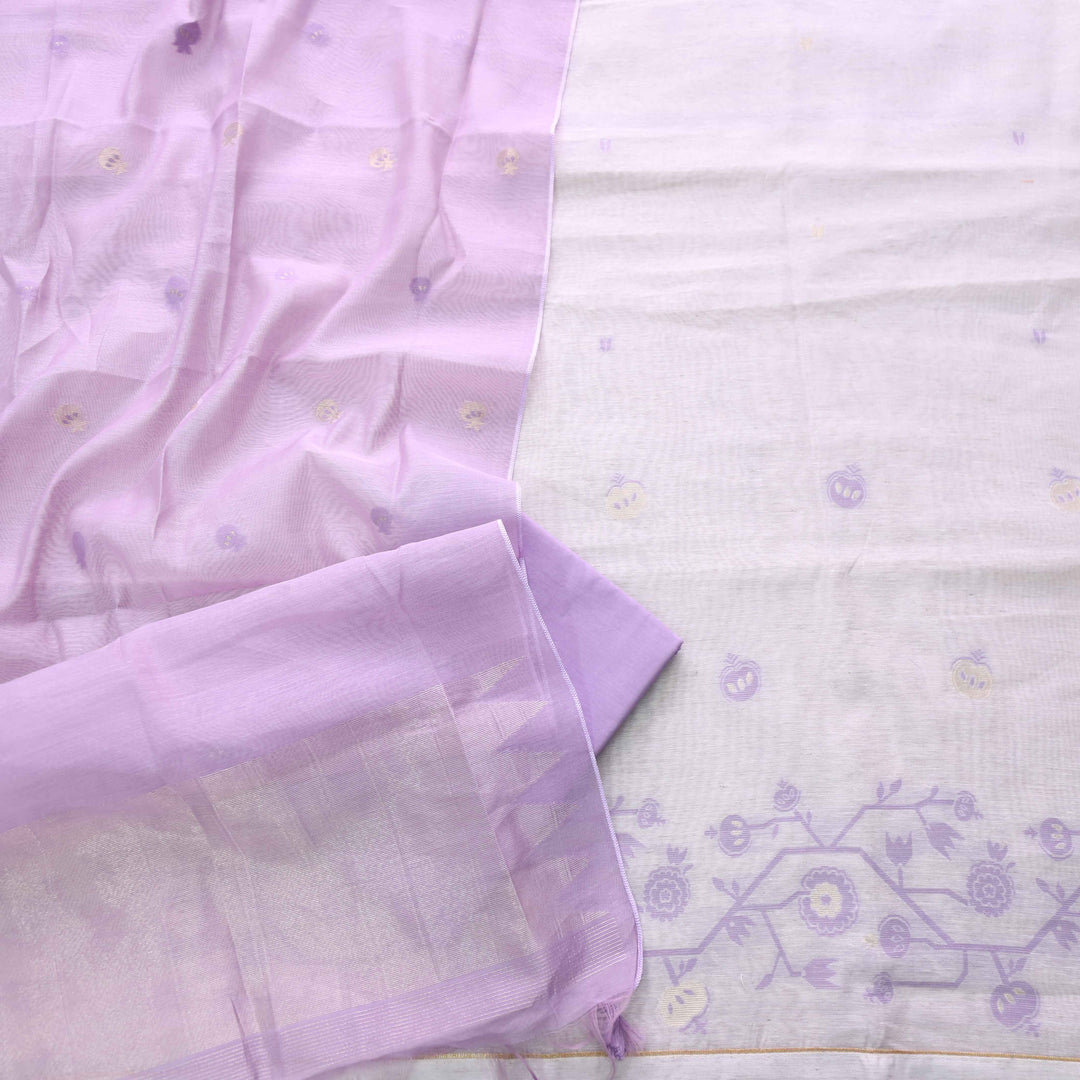 Jannat Beige With Lavis Purple Authentic Jamdani Weaved Suit Set