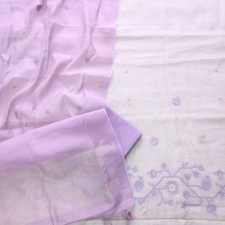 Jannat Beige With Lavis Purple Authentic Jamdani Weaved Suit Set