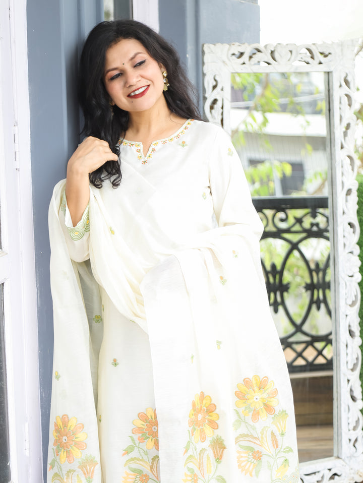 Flora White with Yellow Jamdani 3 Piece Set