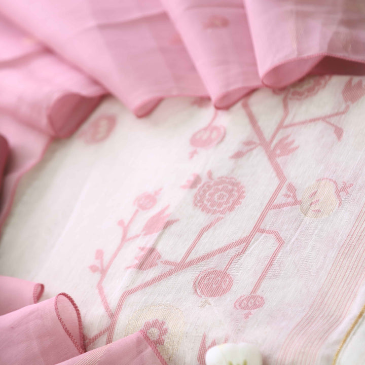 Jannat Beige With Soft Pink Authentic Jamdani Weaved Suit Set