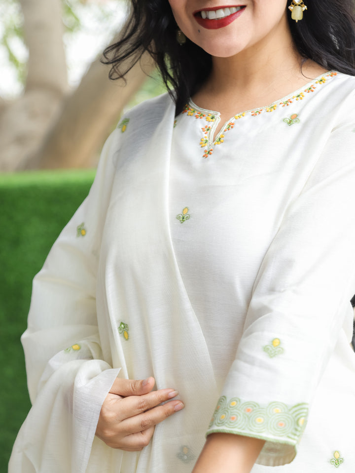 Flora White with Yellow Jamdani 3 Piece Set