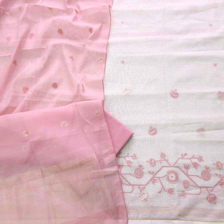 Jannat Beige With Soft Pink Authentic Jamdani Weaved Suit Set