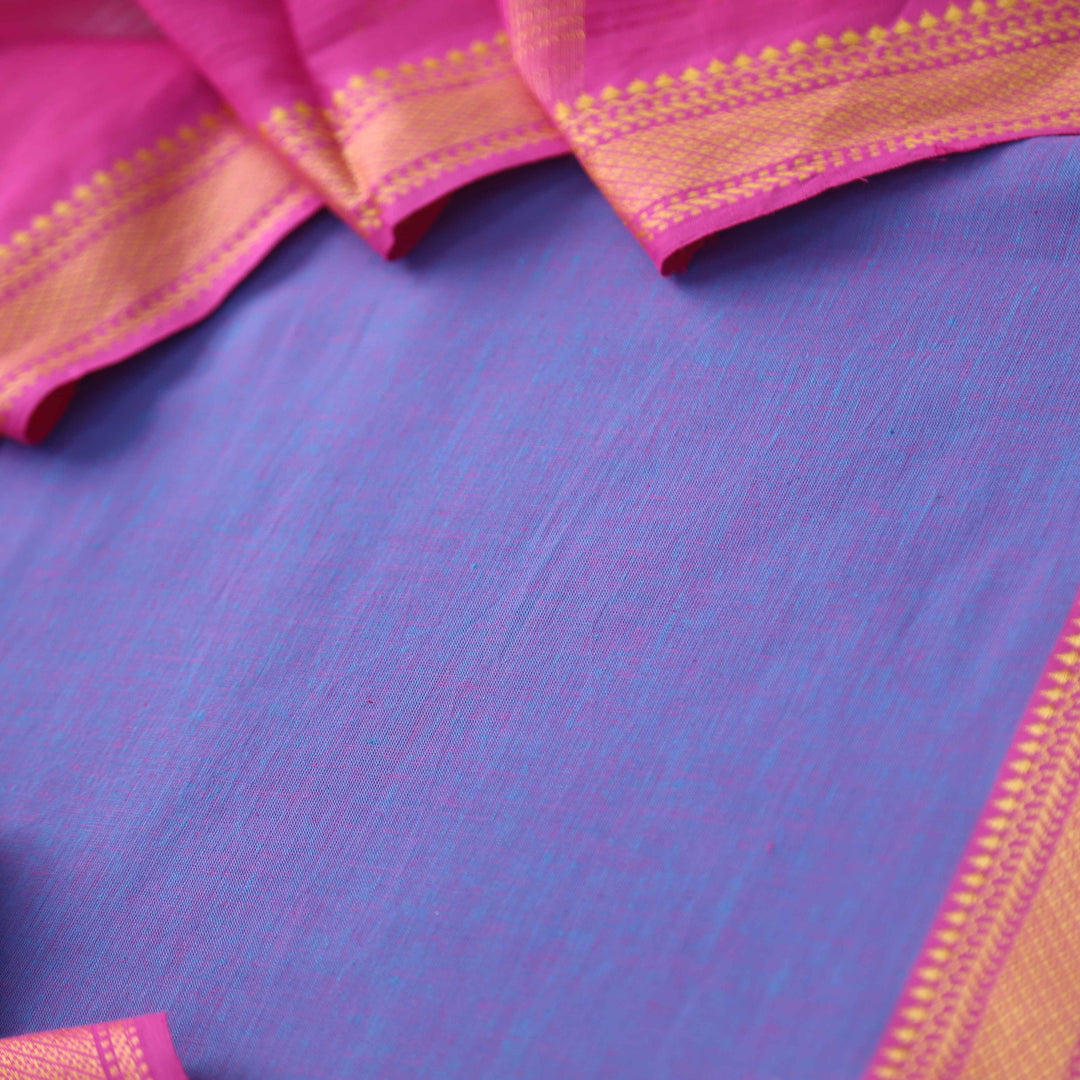 Sanskruti Purplish Blue with Magenta Dupatta South Cotton Temple Hem Suit Set