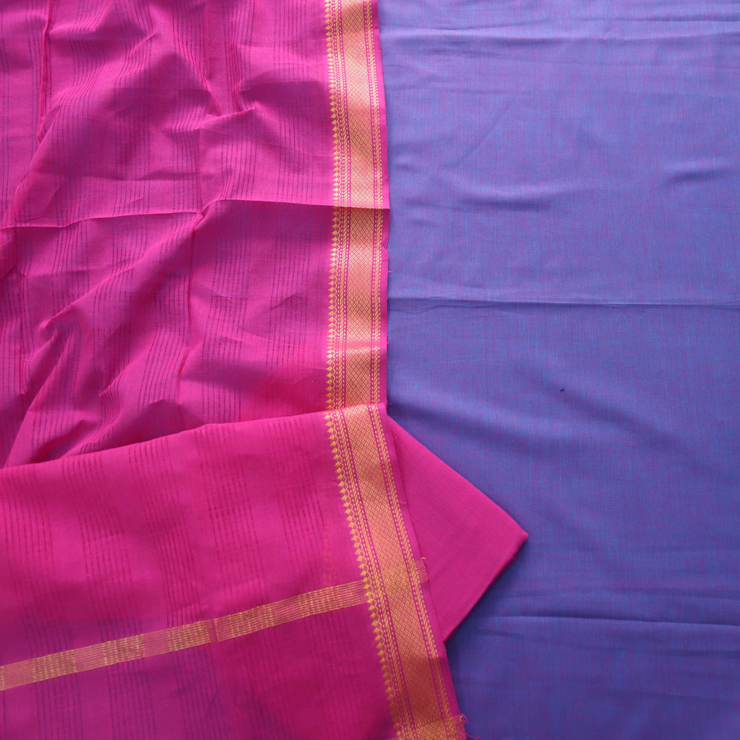 Sanskruti Purplish Blue with Magenta Dupatta South Cotton Temple Hem Suit Set