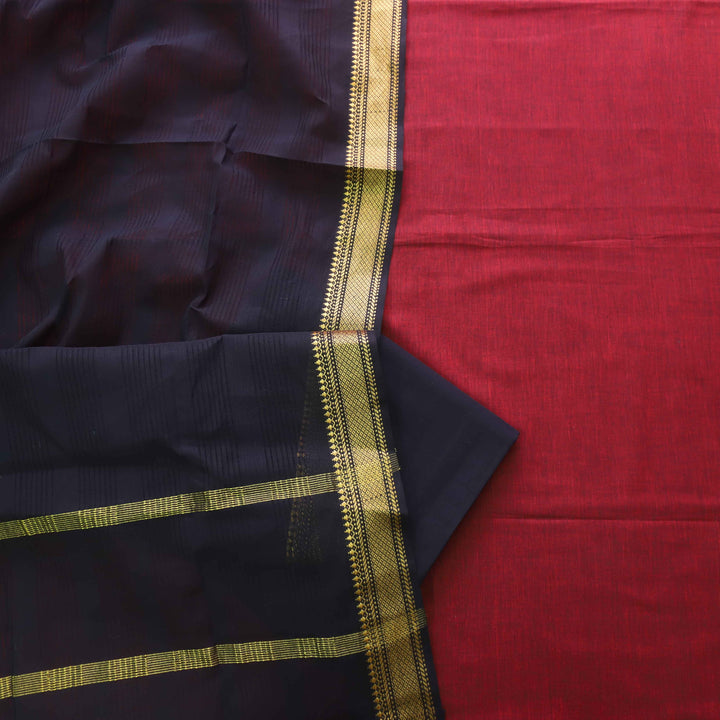 Sanskruti Blood Red with Black Dupatta South Cotton Temple Hem Suit Set