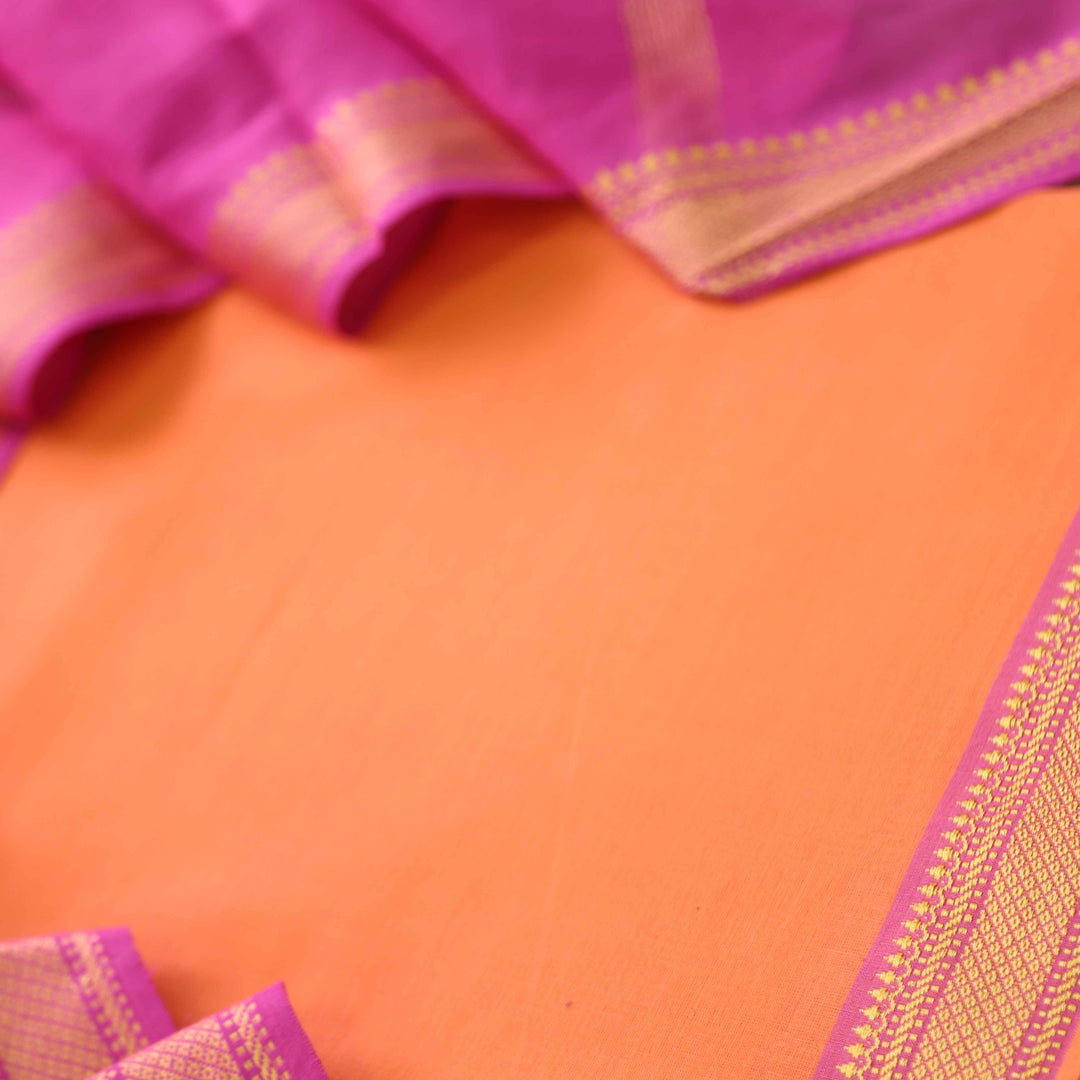 Sanskruti Bright Orange with Magenta Dupatta South Cotton Temple Hem Suit Set