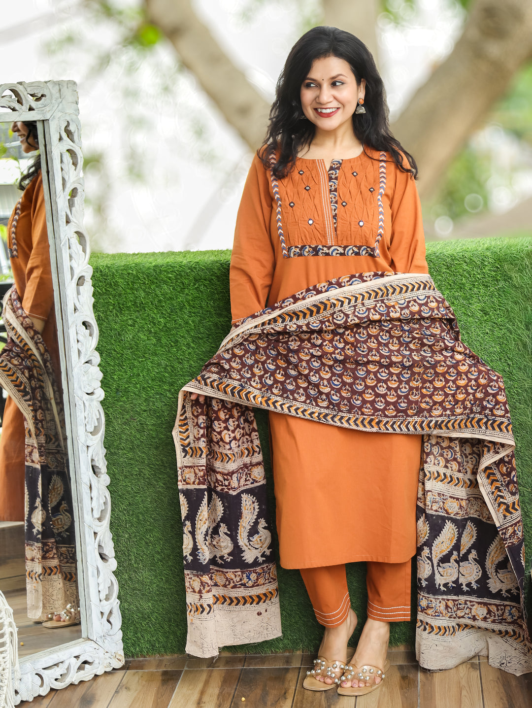 Jessica Rust Orange Pintuck Cotton 3 Piece Set