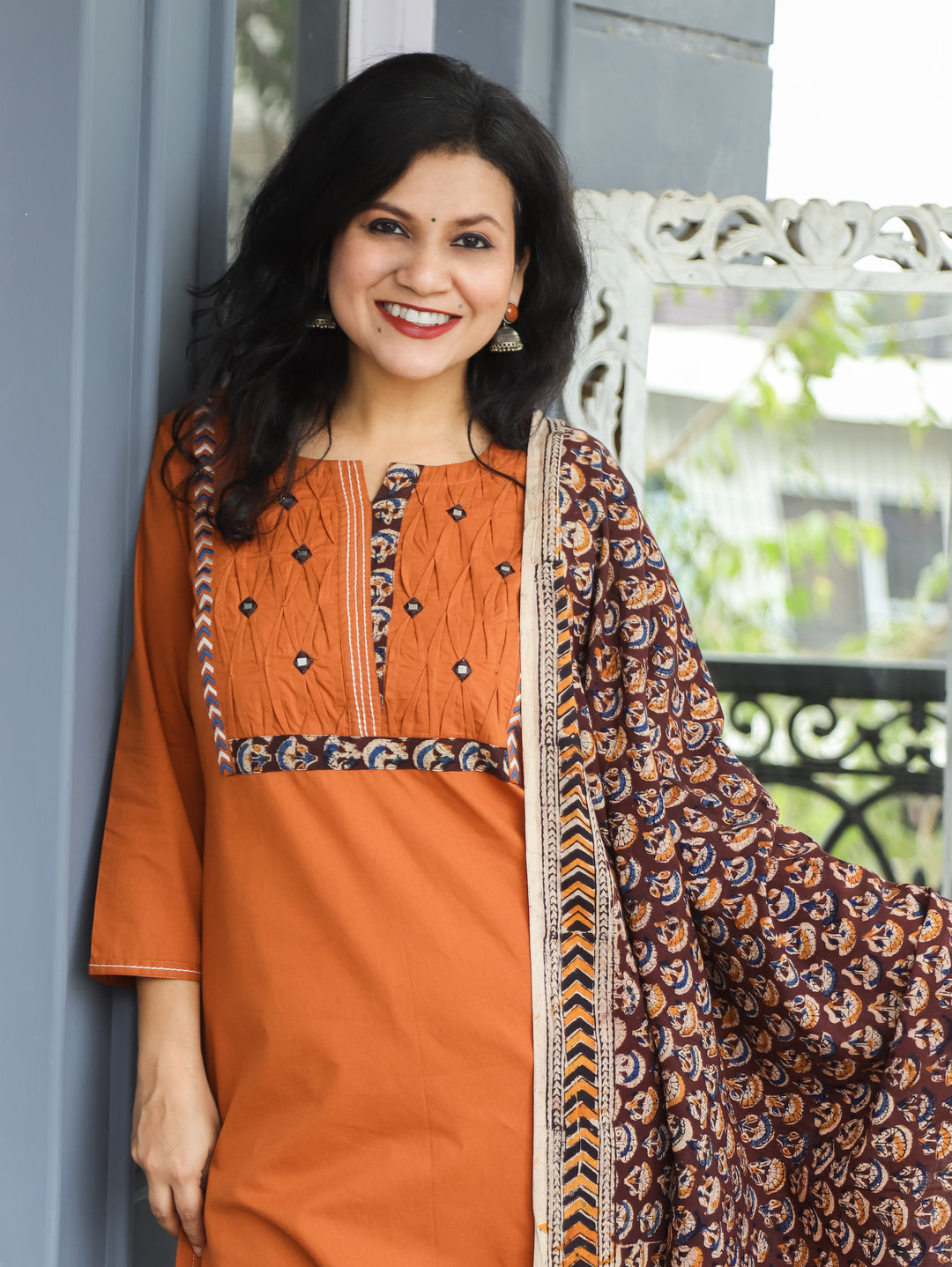 Jessica Rust Orange Pintuck Cotton 3 Piece Set